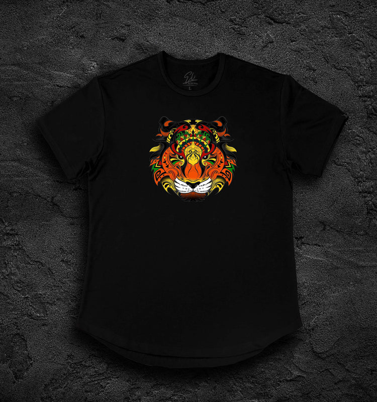 Blue Tiger Face T-shirt by Eli-by-NOK. Triblend, Curved hem., Very soft and breathable.