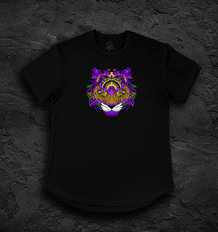 Blue Tiger Face T-shirt by Eli-by-NOK. Triblend, Curved hem., Very soft and breathable.